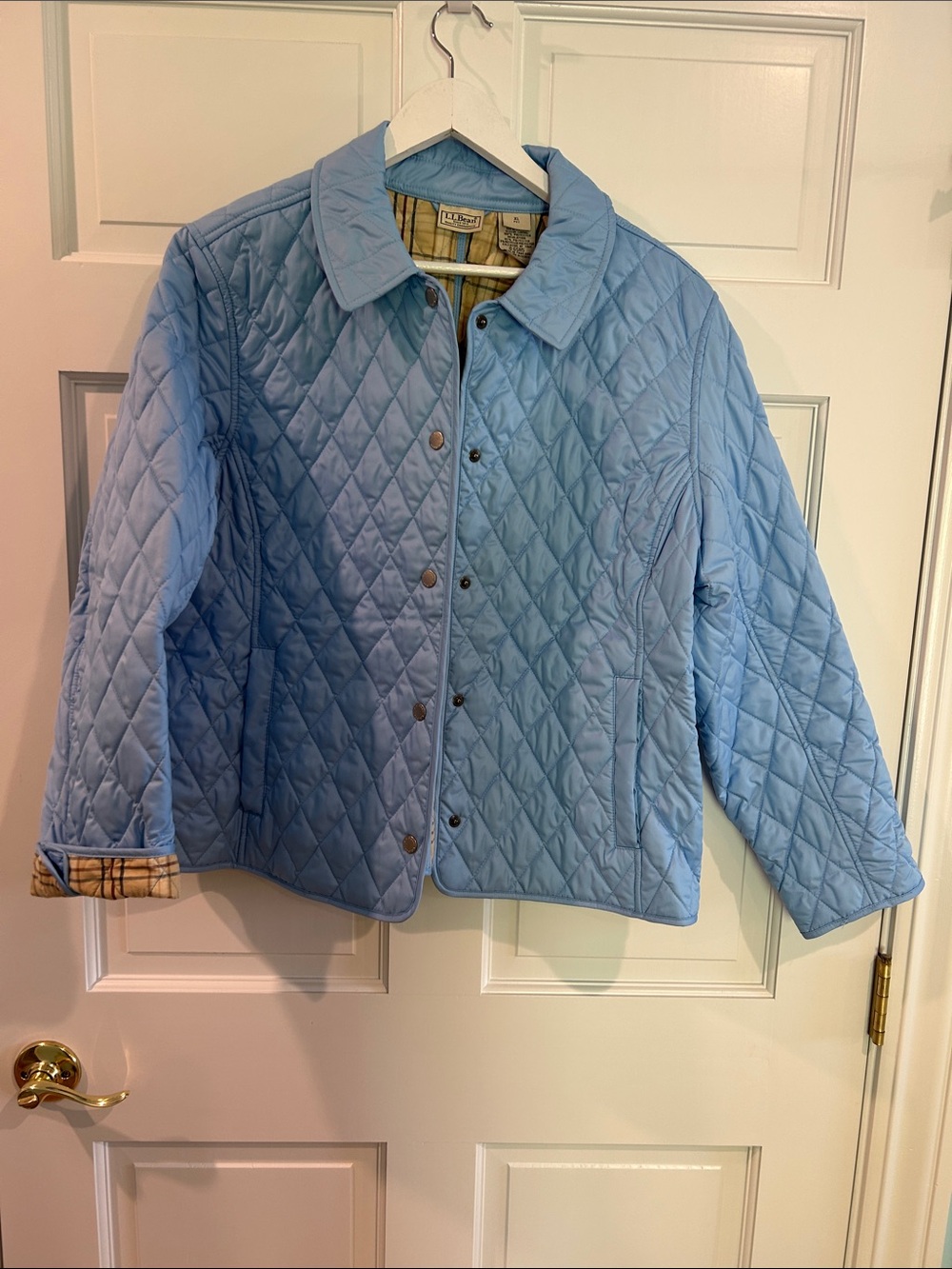 L.L. Bean Sky Blue Quilted Snap-Front Jacket